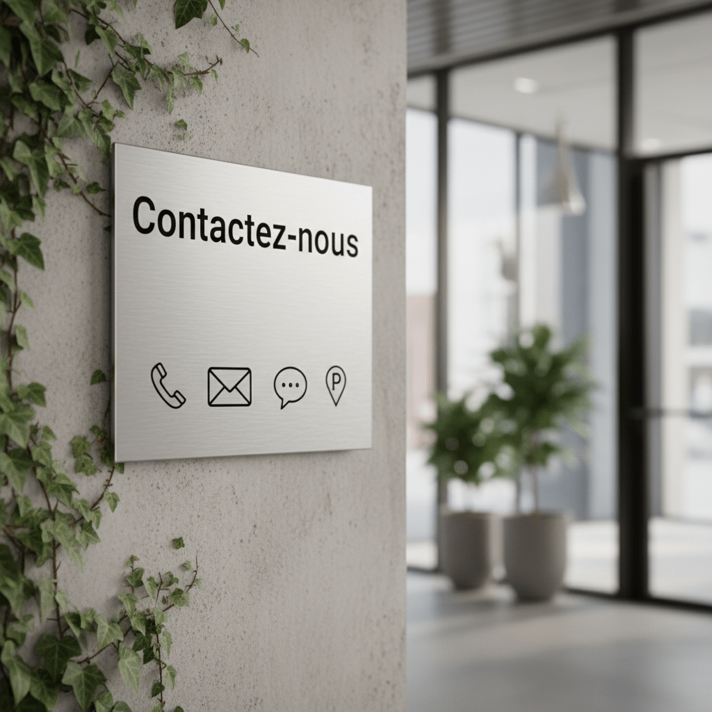 Plaque avec numéros et mail pour contacter un bureau