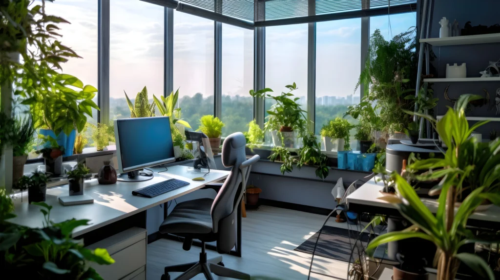 Bureau très clair avec des plante verte