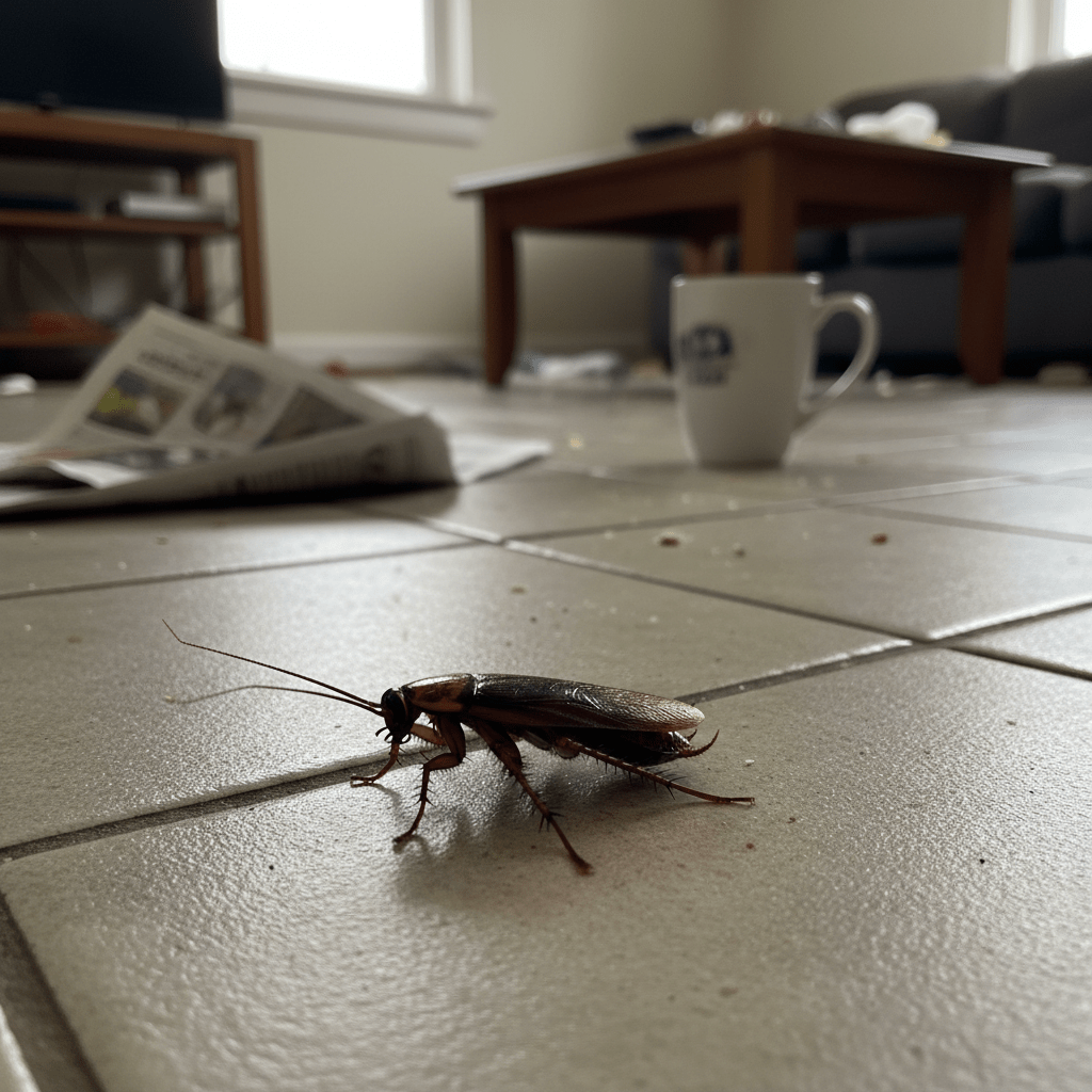Cafard qui ce déplace sur le sol d'une maison