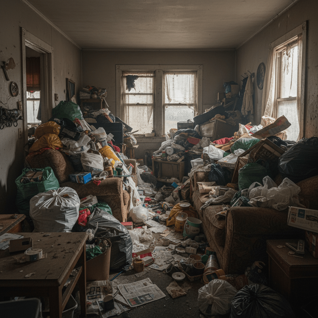 Maison saturée de déchets divers accumulé