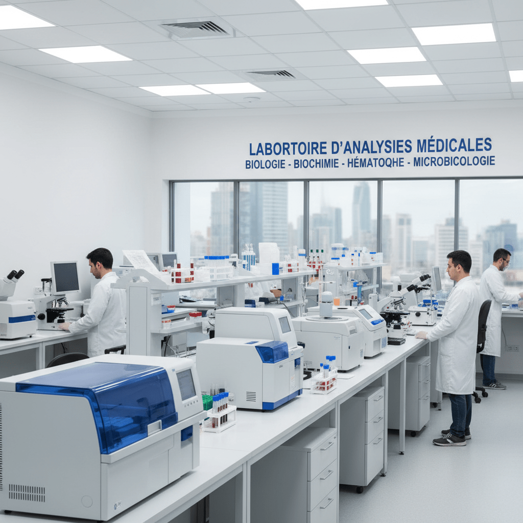 Vue de chercheur dans un laboratoire d'analyze médical