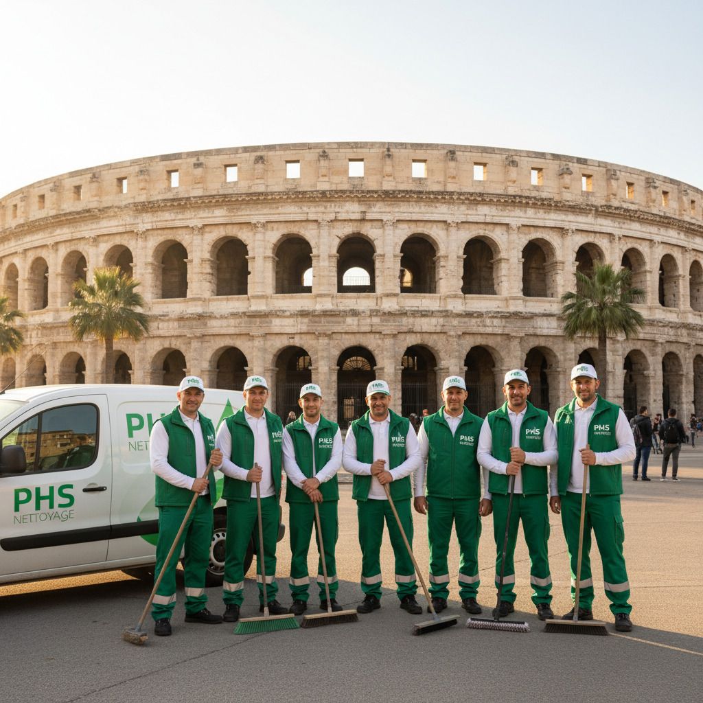 Equipe d'agent d'entretien europeen à Nîmes de la société phs nettoyage (vert et blanc)